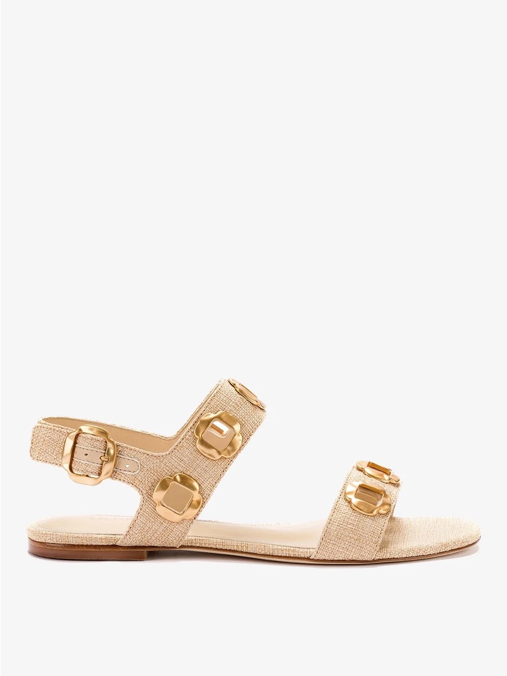 Larroude Milan Flat Sandal In Beige Raffia
